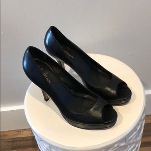 Cole Haan Nike Air Black Leather Peep Toe Pumps